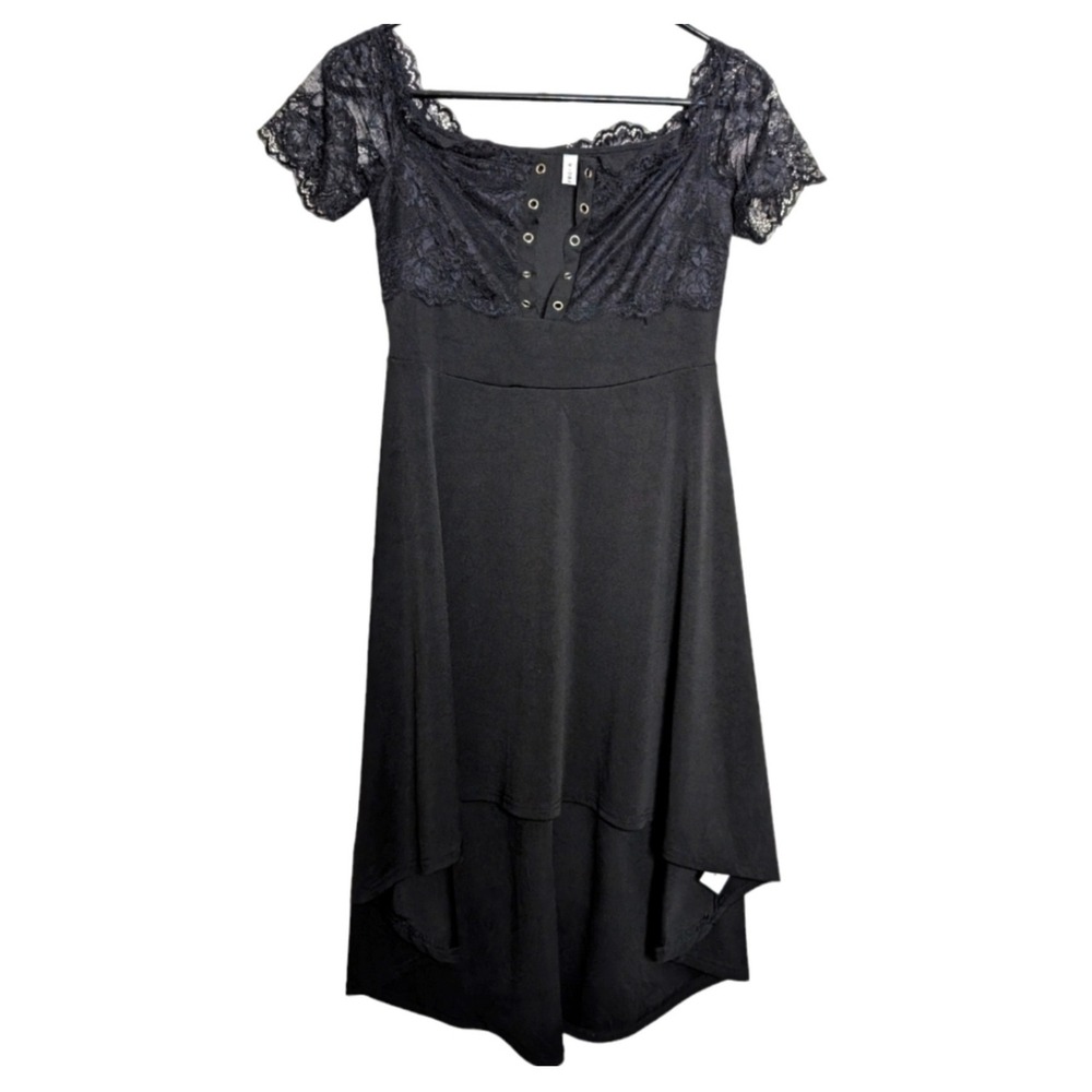 Black Lace Up Dress Off-Shoulder Grommet M Dark Romantic Whimsigoth Witchy Sexy